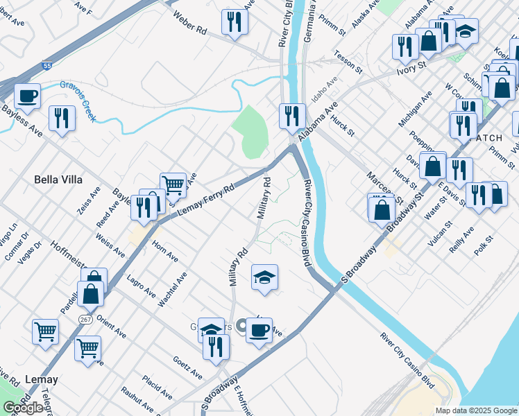 map of restaurants, bars, coffee shops, grocery stores, and more near 249 Fannie Avenue in St. Louis