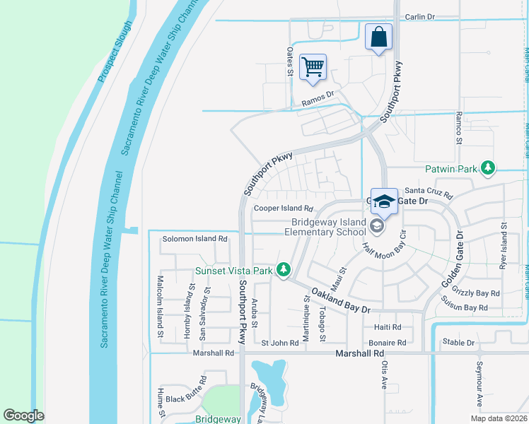 map of restaurants, bars, coffee shops, grocery stores, and more near 3655 Audubon Drive in West Sacramento