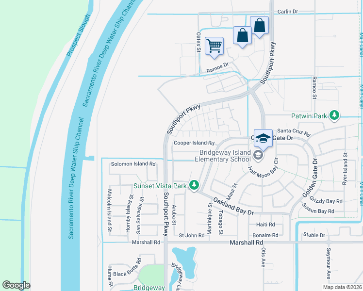 map of restaurants, bars, coffee shops, grocery stores, and more near 3655 Audubon Drive in West Sacramento
