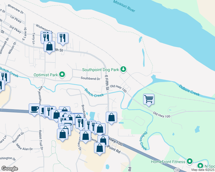 map of restaurants, bars, coffee shops, grocery stores, and more near 2601 West 5th Street in Washington