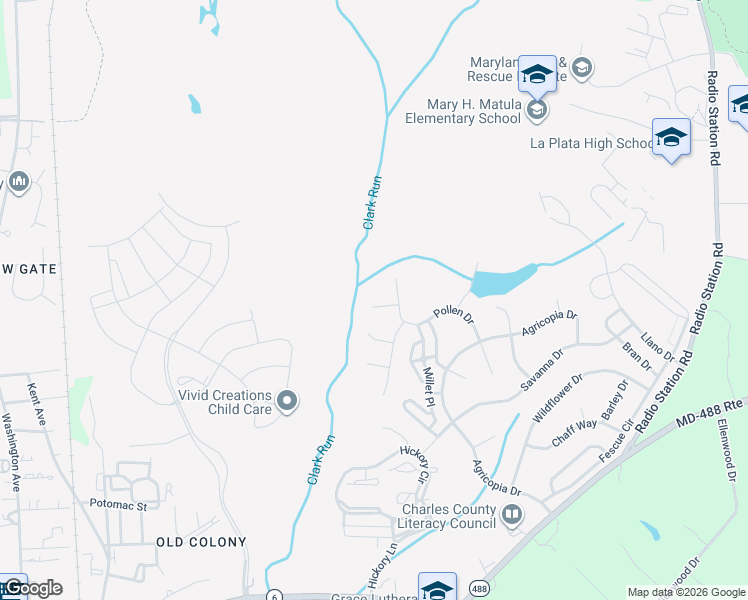map of restaurants, bars, coffee shops, grocery stores, and more near 109 Shallow Brook Way in La Plata