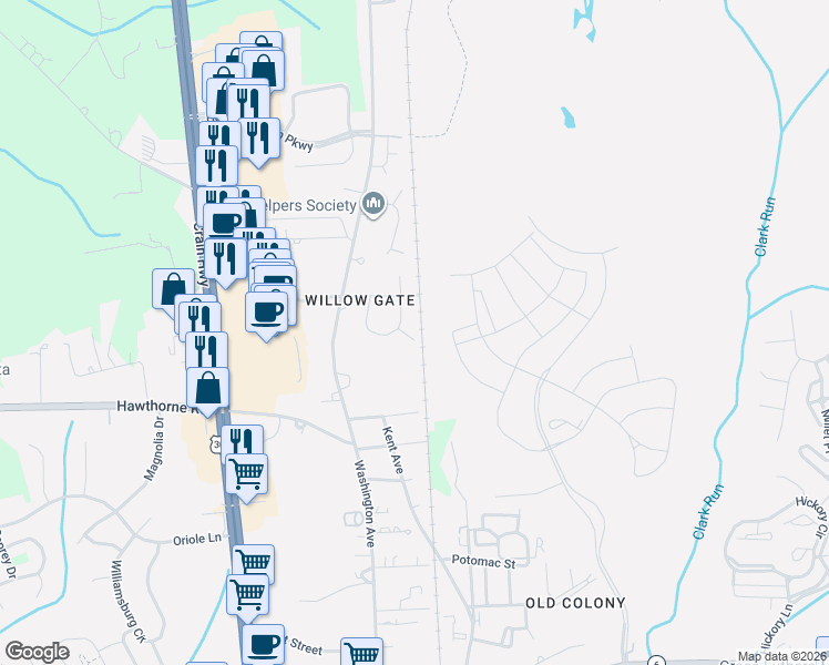 map of restaurants, bars, coffee shops, grocery stores, and more near 102 Peachleaf Court in La Plata