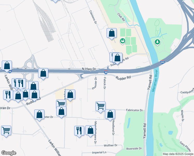 map of restaurants, bars, coffee shops, grocery stores, and more near 1 Premier Drive in Fenton