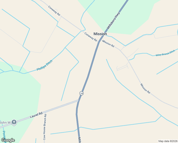 map of restaurants, bars, coffee shops, grocery stores, and more near Millsboro Road in Sussex County