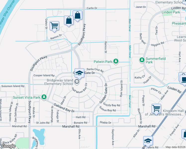 map of restaurants, bars, coffee shops, grocery stores, and more near 3223 Santa Cruz Road in West Sacramento