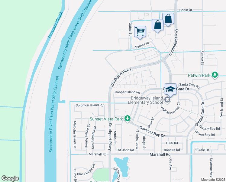 map of restaurants, bars, coffee shops, grocery stores, and more near 3655 Audubon Drive in West Sacramento