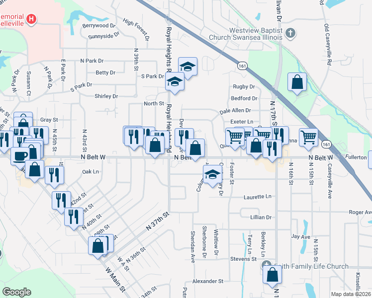 map of restaurants, bars, coffee shops, grocery stores, and more near 10 Edwards Drive in Belleville