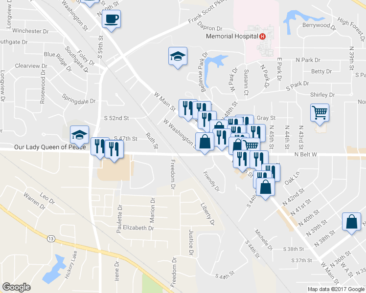 map of restaurants, bars, coffee shops, grocery stores, and more near 4824 West Washington Street in Belleville