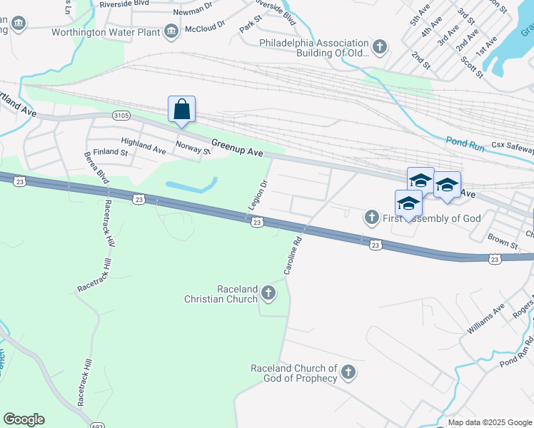 map of restaurants, bars, coffee shops, grocery stores, and more near 460 U.S. 23 in Raceland