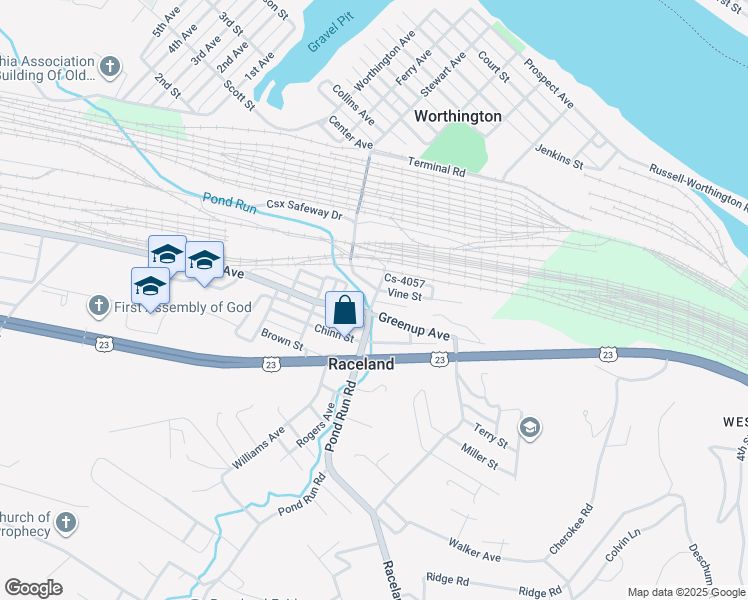 map of restaurants, bars, coffee shops, grocery stores, and more near 302 Pond Run Rd in Raceland