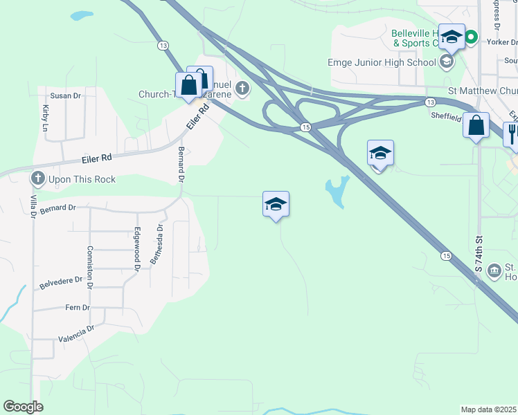 map of restaurants, bars, coffee shops, grocery stores, and more near 250 Illini Drive in Belleville