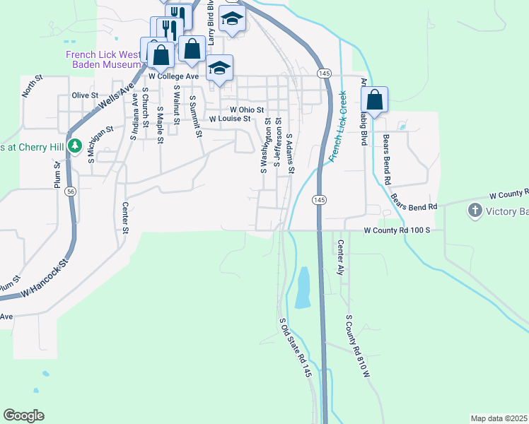 map of restaurants, bars, coffee shops, grocery stores, and more near 919 South Washington Street in French Lick