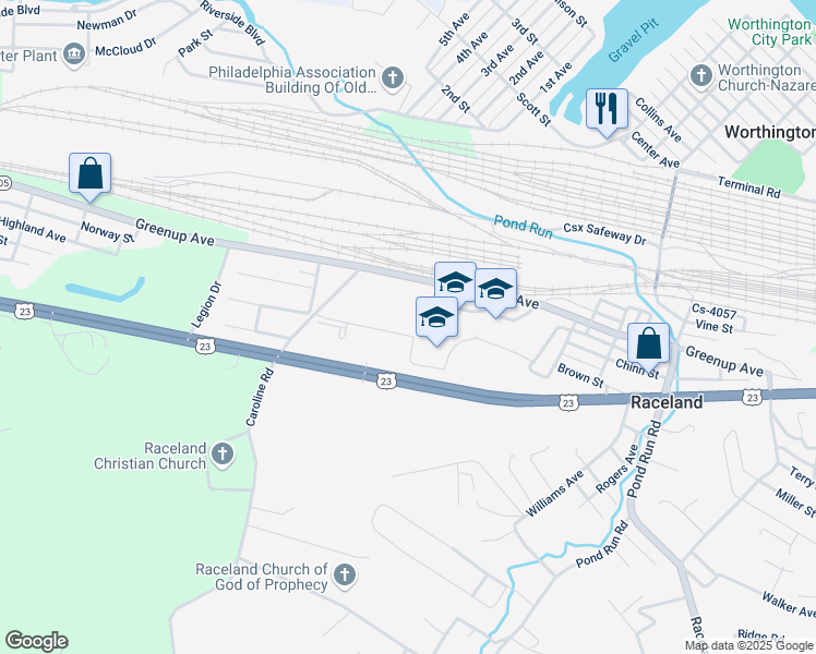 map of restaurants, bars, coffee shops, grocery stores, and more near 534 Raceland Meadows Drive in Raceland