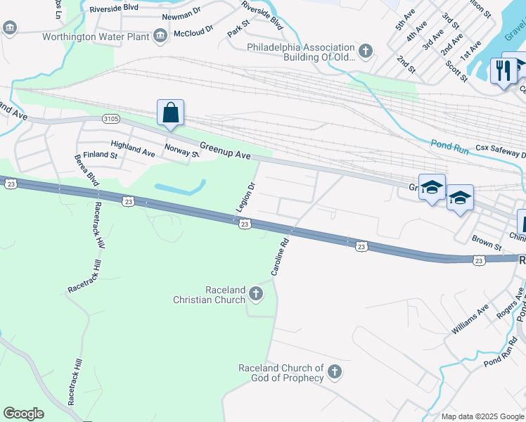 map of restaurants, bars, coffee shops, grocery stores, and more near 217 Keith St in Raceland