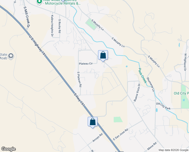 map of restaurants, bars, coffee shops, grocery stores, and more near 2060 Starbuck Lane in Moab