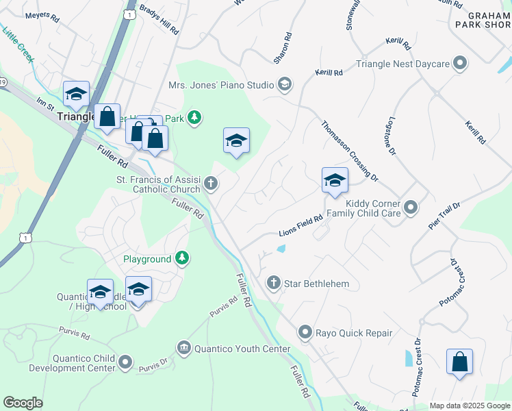 map of restaurants, bars, coffee shops, grocery stores, and more near 3781 Katie Place in Triangle
