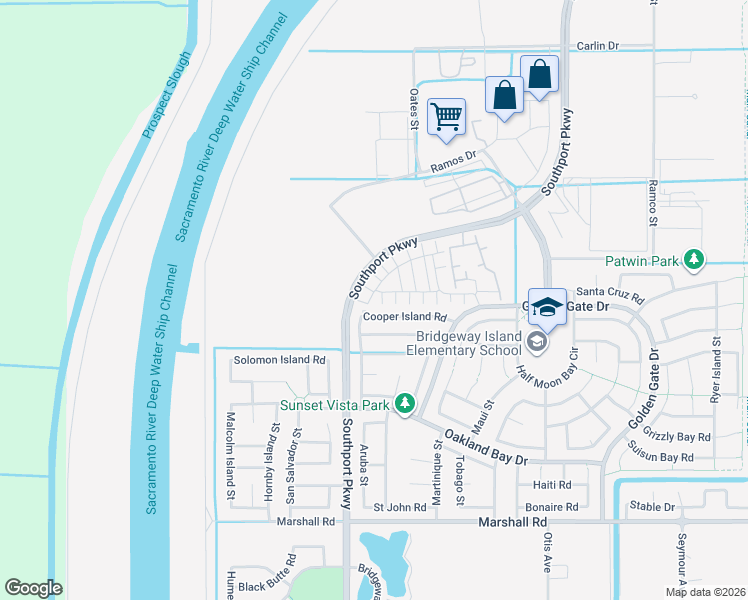 map of restaurants, bars, coffee shops, grocery stores, and more near 3655 Audubon Drive in West Sacramento