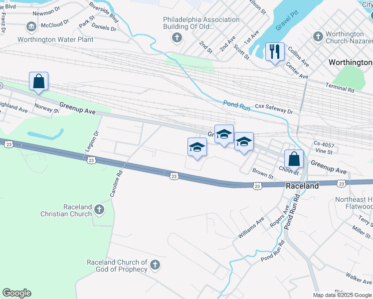 map of restaurants, bars, coffee shops, grocery stores, and more near 534 Raceland Meadows Drive in Raceland