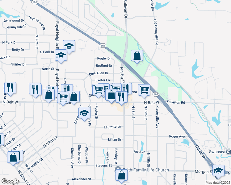 map of restaurants, bars, coffee shops, grocery stores, and more near 6 Chaucer Drive in Belleville