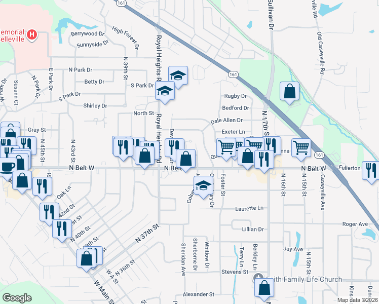 map of restaurants, bars, coffee shops, grocery stores, and more near 10 Edwards Drive in Belleville