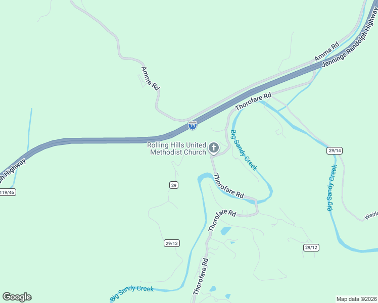 map of restaurants, bars, coffee shops, grocery stores, and more near Rolling Hills Rd in Clendenin