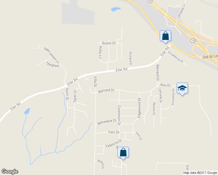 map of restaurants, bars, coffee shops, grocery stores, and more near 609 Bernard Drive in Belleville