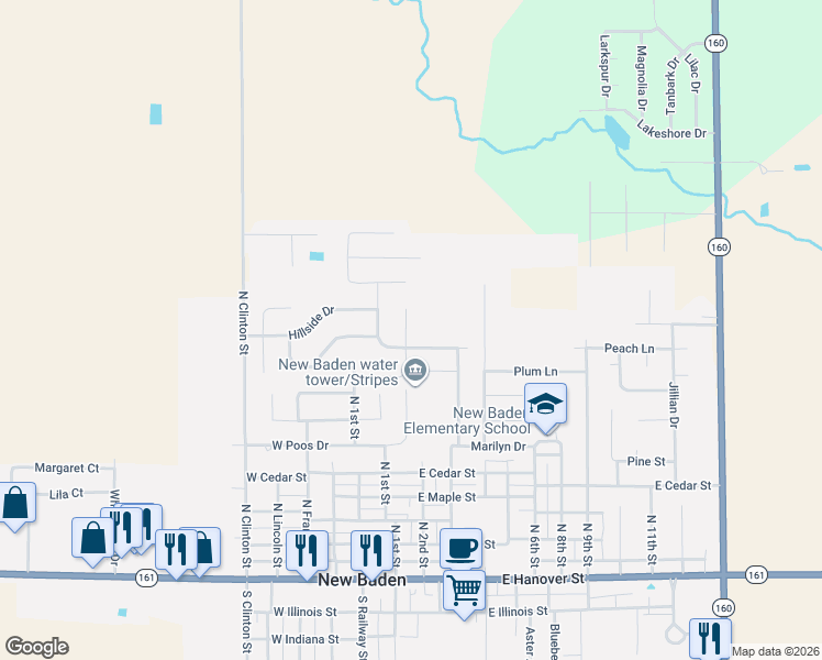 map of restaurants, bars, coffee shops, grocery stores, and more near 604 Westminster Place in New Baden