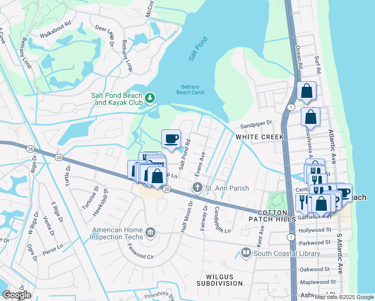 map of restaurants, bars, coffee shops, grocery stores, and more near 604 4th Street in Bethany Beach