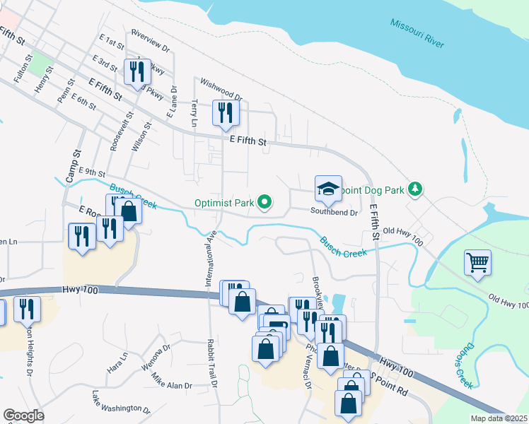 map of restaurants, bars, coffee shops, grocery stores, and more near 2000 East 9th Street in Washington
