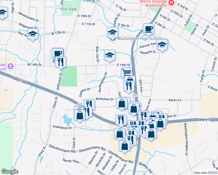 map of restaurants, bars, coffee shops, grocery stores, and more near 6 Lancaster Court in Washington