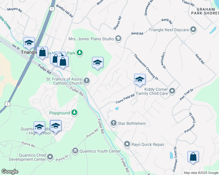 map of restaurants, bars, coffee shops, grocery stores, and more near 3761 Katie Place in Triangle