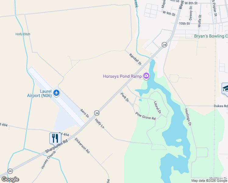 map of restaurants, bars, coffee shops, grocery stores, and more near 8955 Sharptown Road in Laurel