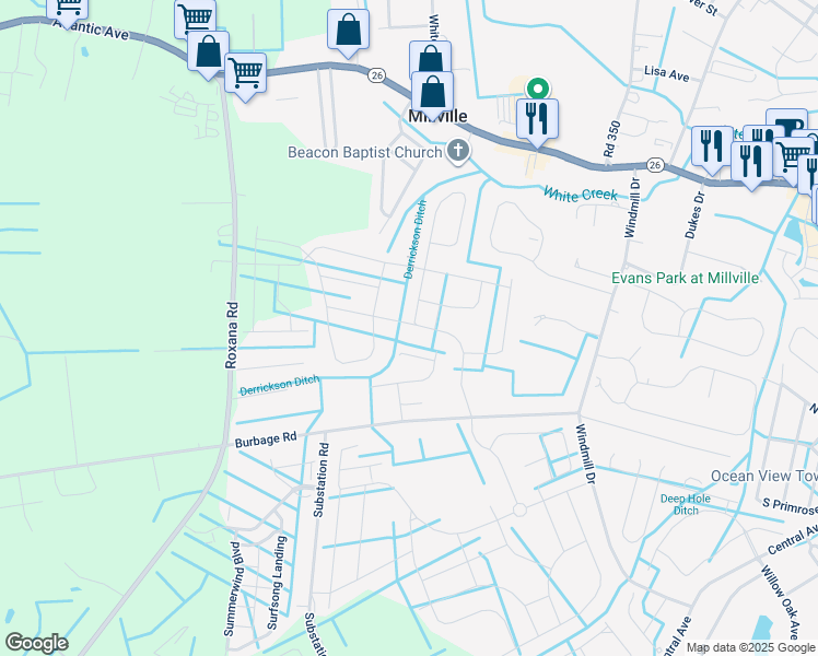 map of restaurants, bars, coffee shops, grocery stores, and more near 37094 Barrington Parkway North in Ocean View