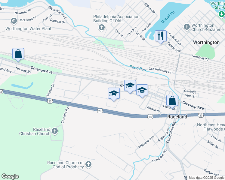 map of restaurants, bars, coffee shops, grocery stores, and more near 534 Meadows Drive in Raceland