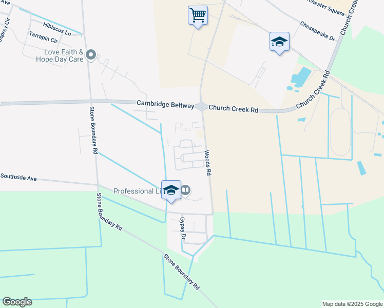 map of restaurants, bars, coffee shops, grocery stores, and more near 5242 Woods Road in Cambridge
