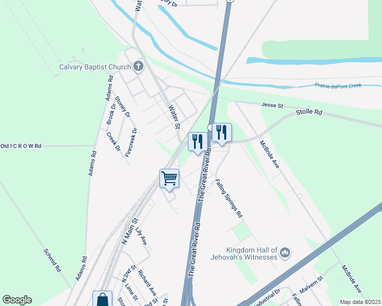 map of restaurants, bars, coffee shops, grocery stores, and more near 503 Wil Road in Dupo