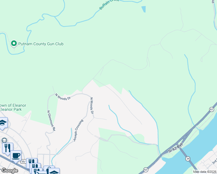 map of restaurants, bars, coffee shops, grocery stores, and more near 1621 Luikart Ridge in Eleanor