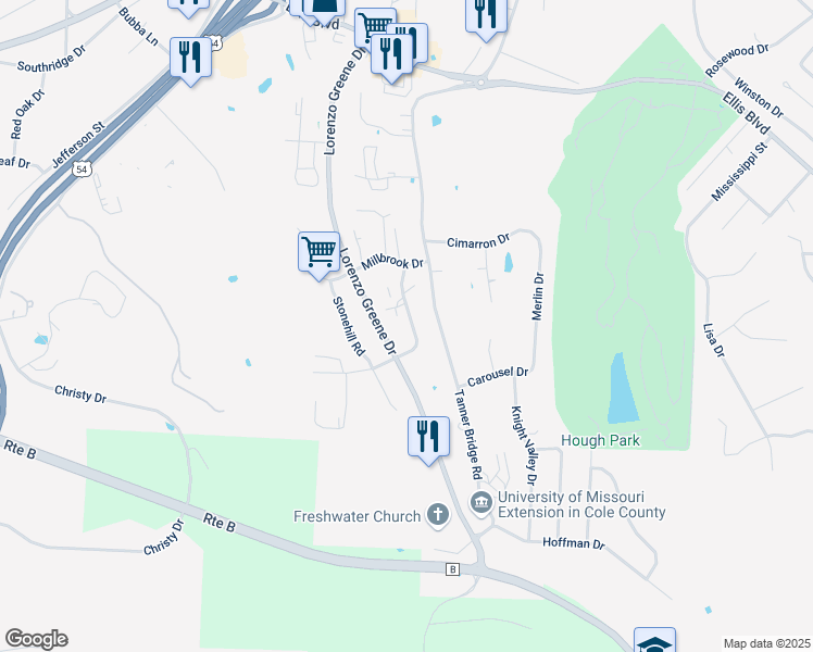 map of restaurants, bars, coffee shops, grocery stores, and more near 2209 Weathered Rock Road in Jefferson City