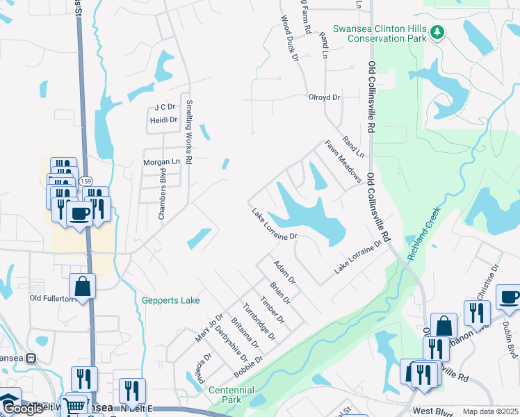 map of restaurants, bars, coffee shops, grocery stores, and more near 6 Timber Waters Court in Swansea