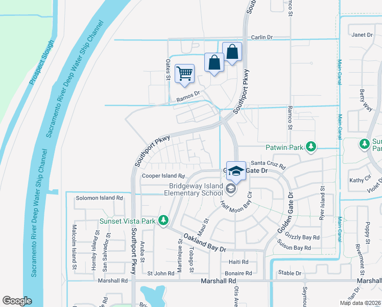 map of restaurants, bars, coffee shops, grocery stores, and more near 3423 Savannah Lane in West Sacramento