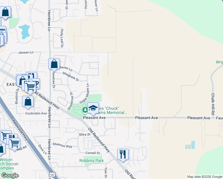 map of restaurants, bars, coffee shops, grocery stores, and more near 115 Pleasant Avenue in Santa Rosa