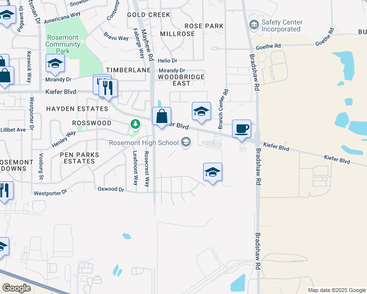 map of restaurants, bars, coffee shops, grocery stores, and more near 9594 Kiefer Blvd in Rosemont