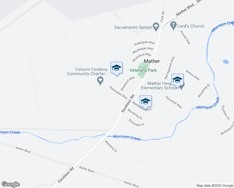 map of restaurants, bars, coffee shops, grocery stores, and more near 4456 Aubergine Way in Sacramento County