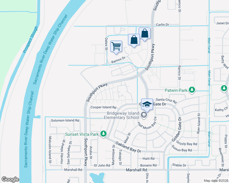 map of restaurants, bars, coffee shops, grocery stores, and more near 3423 Savannah Lane in West Sacramento