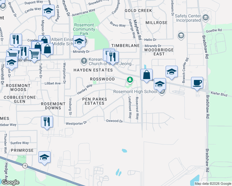 map of restaurants, bars, coffee shops, grocery stores, and more near 9239 Clendenen Way in Sacramento