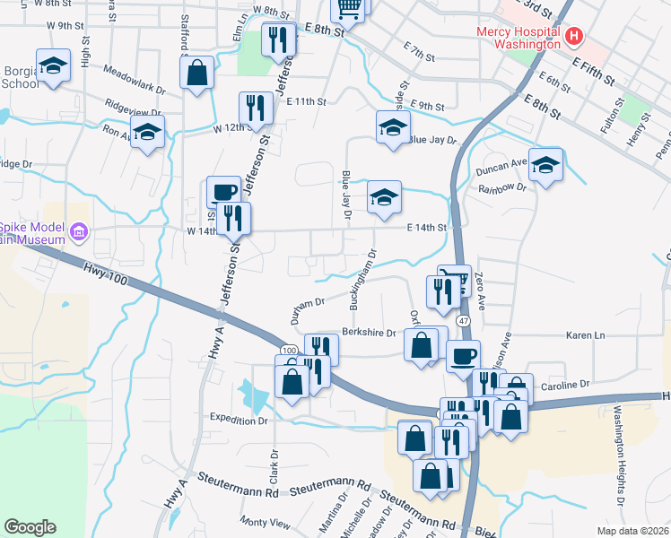 map of restaurants, bars, coffee shops, grocery stores, and more near 151 Carriage Court in Washington
