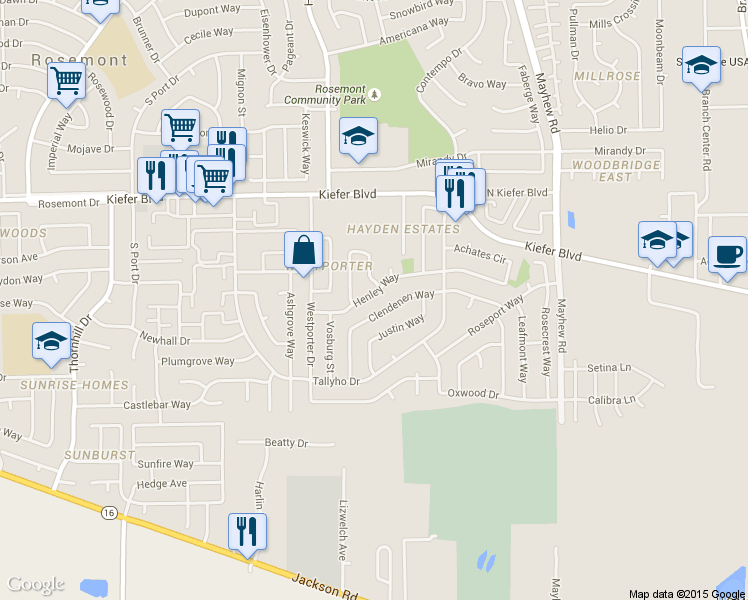 map of restaurants, bars, coffee shops, grocery stores, and more near 9300 Henley Way in Sacramento