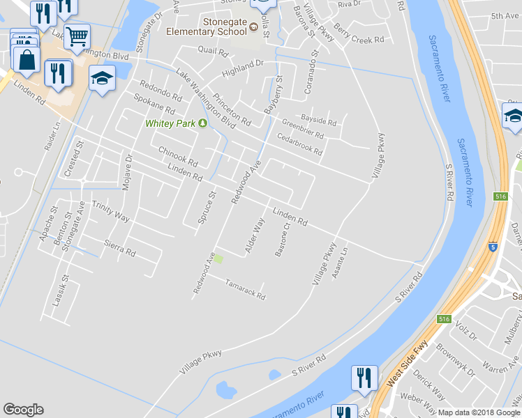 map of restaurants, bars, coffee shops, grocery stores, and more near 1535 Linden Road in West Sacramento