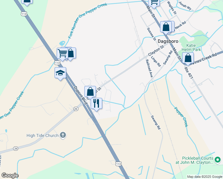 map of restaurants, bars, coffee shops, grocery stores, and more near 28397 Clayton Street in Dagsboro