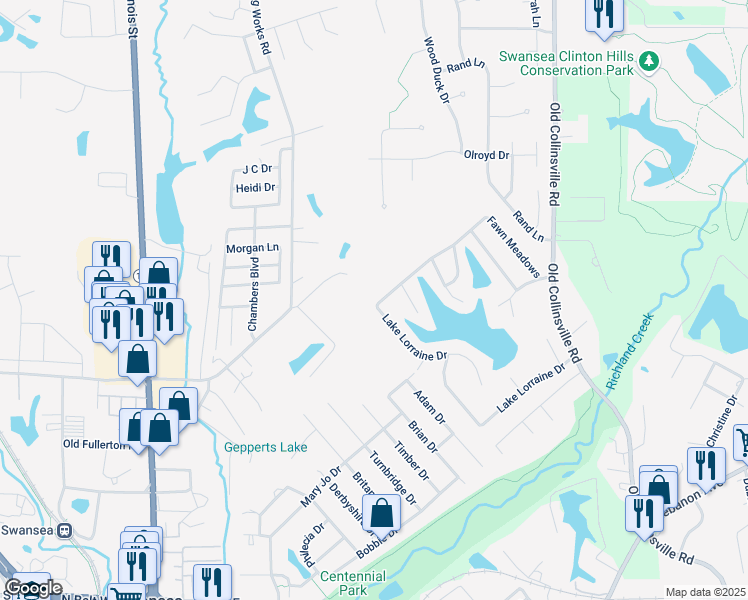 map of restaurants, bars, coffee shops, grocery stores, and more near 144 Lake Lorraine Drive in Swansea